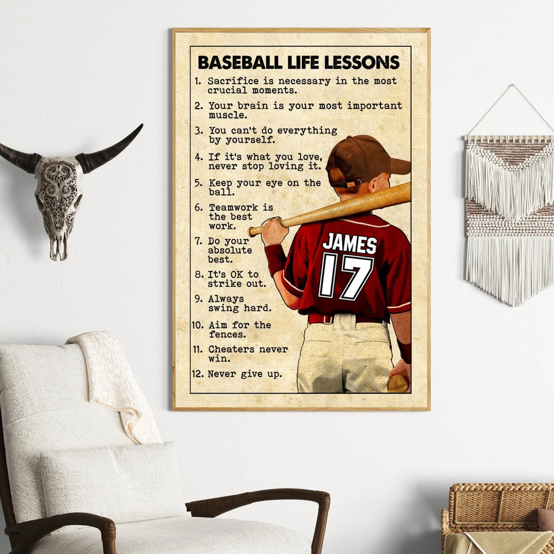 Baseball Life Lessons Personalized Player Number Gift Poster - Image 2