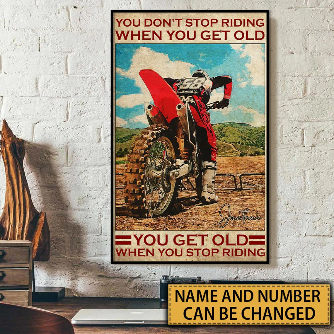 Personalized Motocross Poster With Custom Name Number Vintage Style Dirt Bike Gifts - Image 3