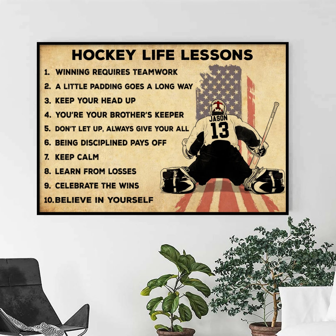 Hockey Life Lessons Personalized Goalie Number Flag Motivation Poster - Image 3