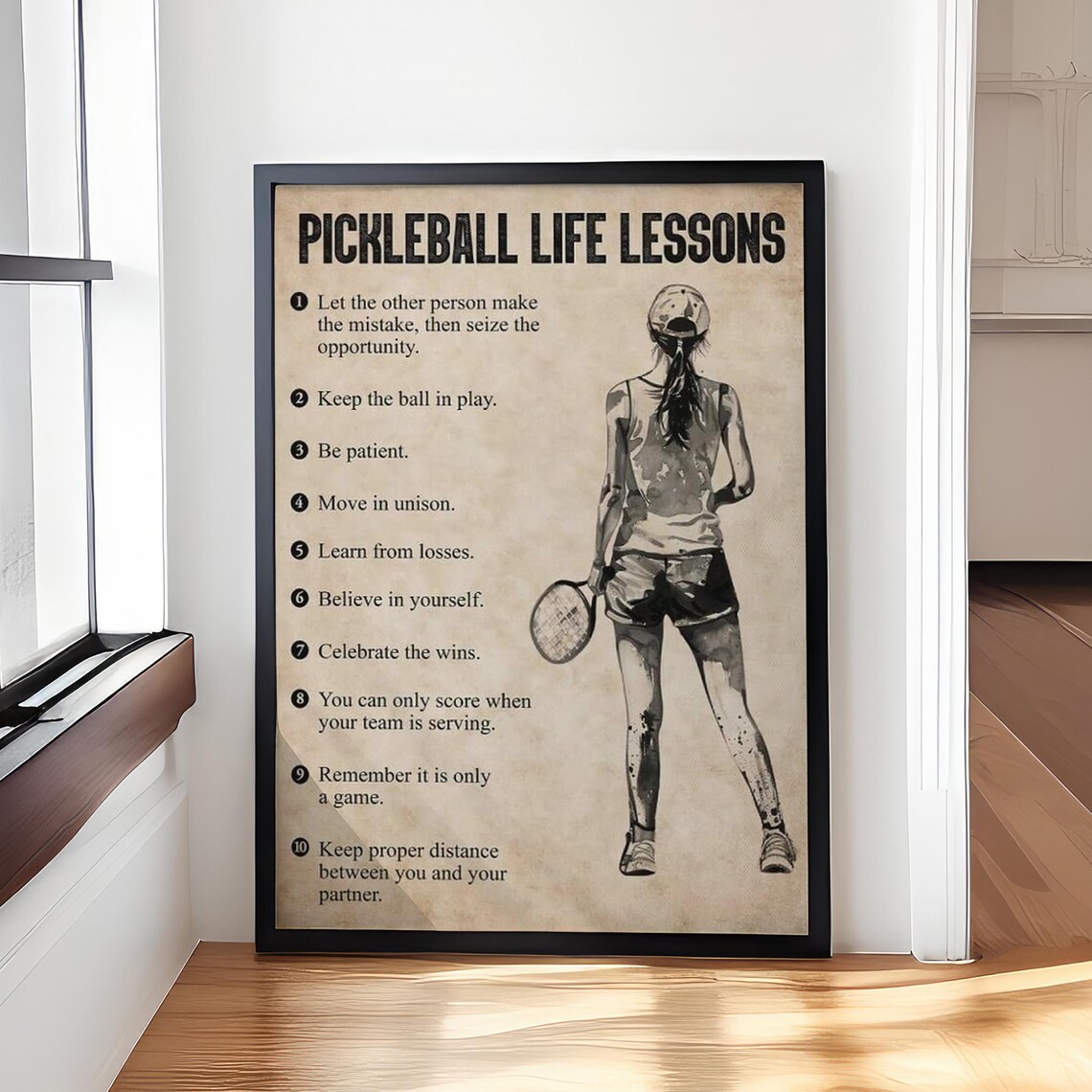 Pickleball Life Lessons Ten Rules Female Player Vintage Art Poster