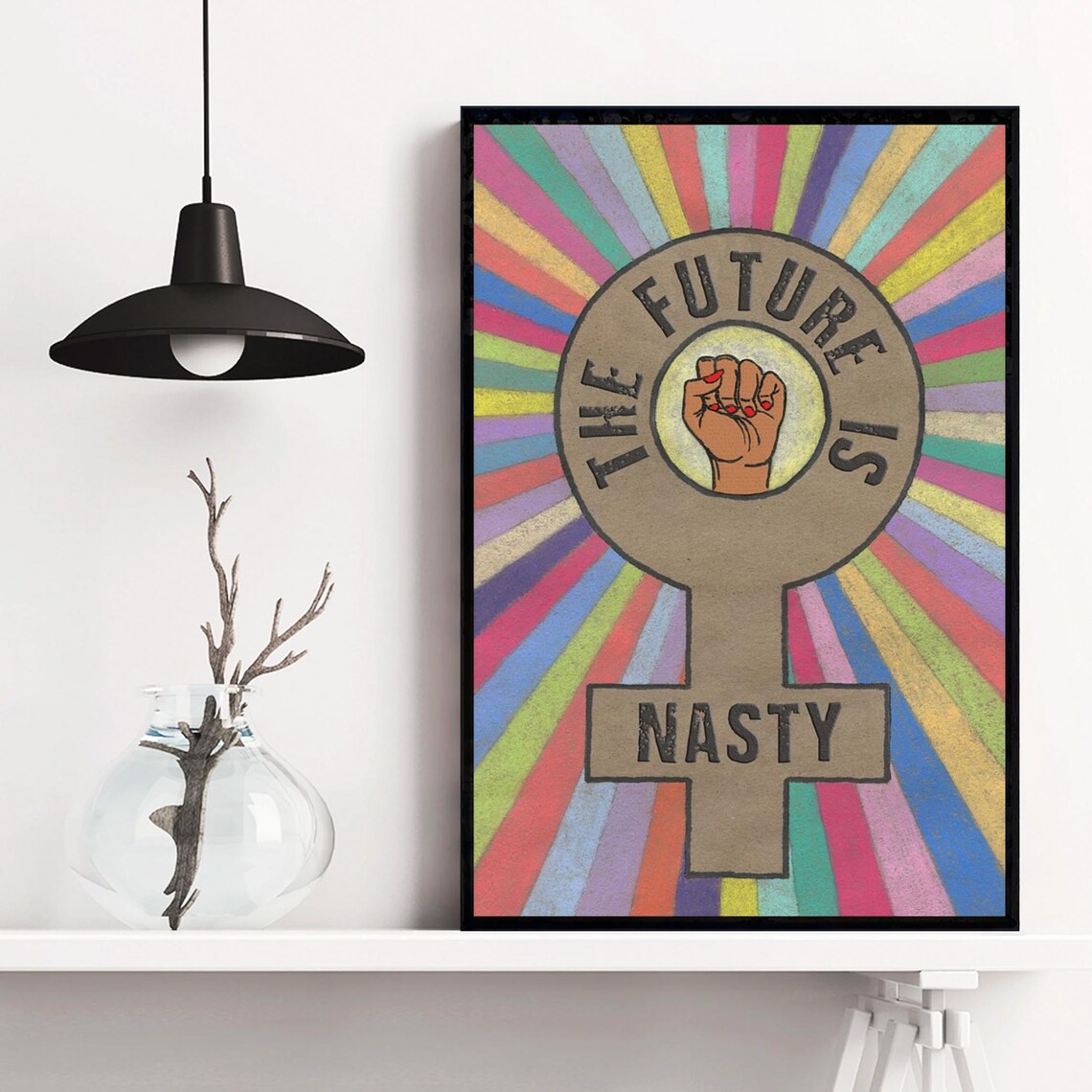The Future Is Nasty Feminist Venus Symbol Rainbow Rays Poster - Image 3