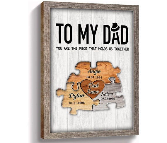 Custom To My Dad Wall Art Personalized Heart Puzzle Wall Art Fathers Day Gifts For Dad From Son Daughter Dad Birthday Gift