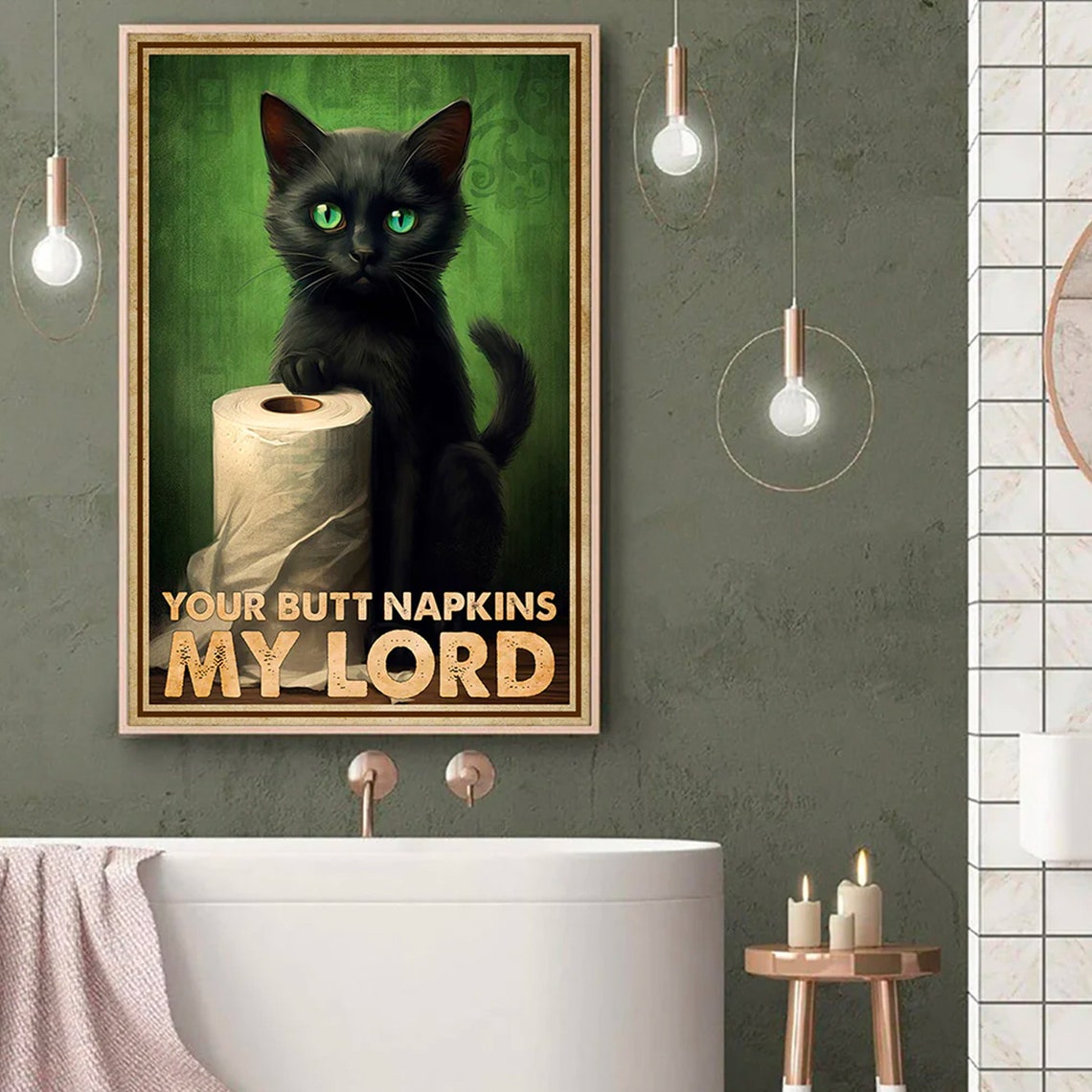 Funny Black Cat Presenting Toilet Paper Roll Bathroom Wall Poster - Image 2