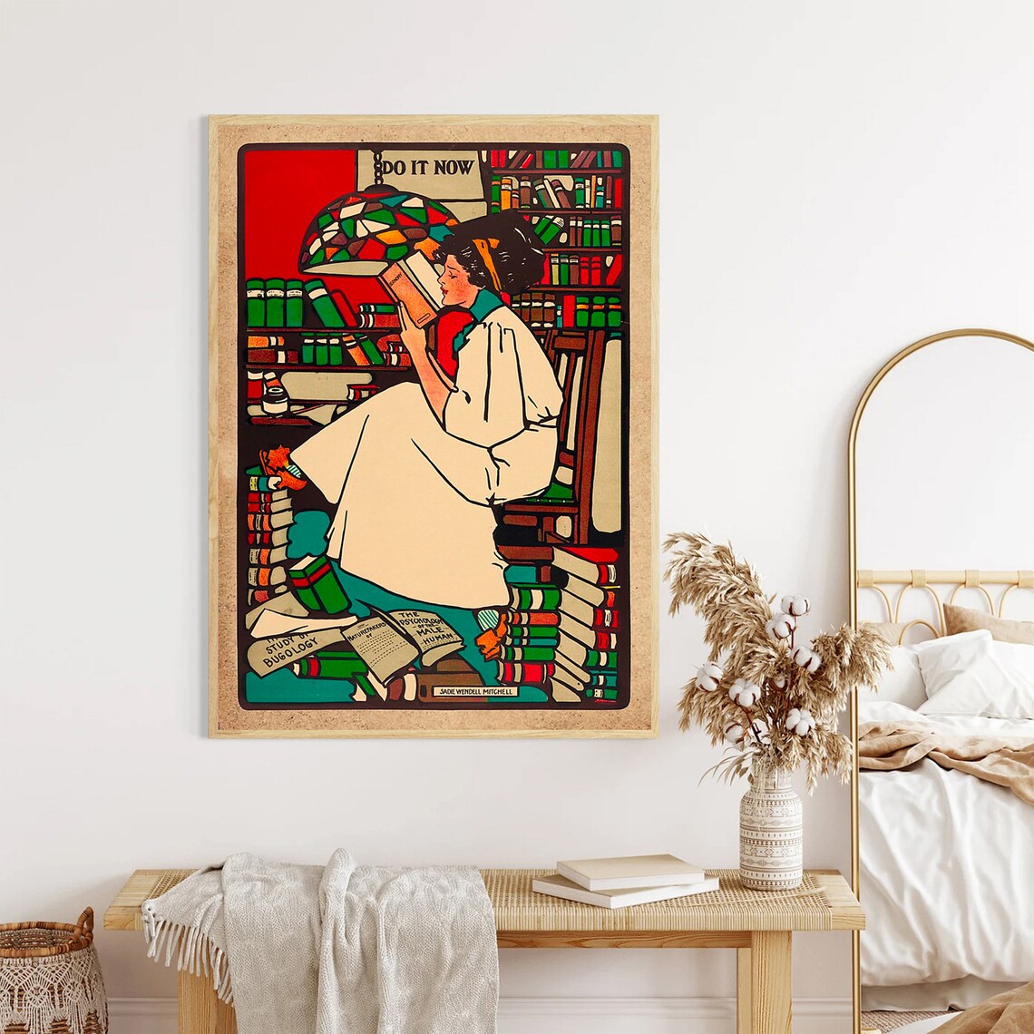 Woman Reading In A Library Sadie Wendell Mitchell Art Nouveau Poster - Image 4