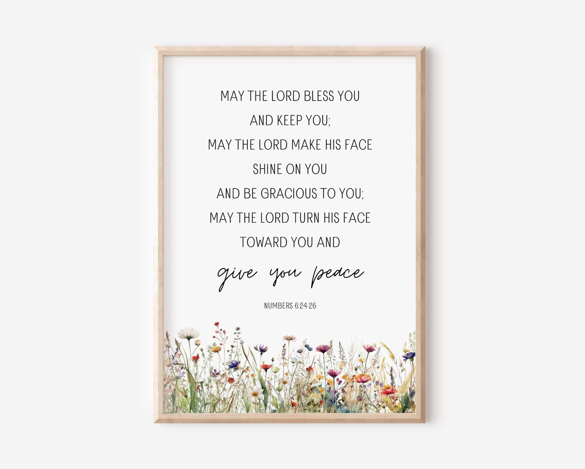 Numbers 6:24-26 Bless You Wildflower Border Give You Peace Verse Poster