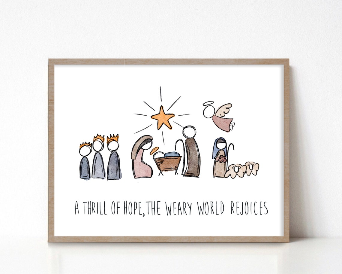 A Thrill Of Hope The Weary World Rejoices Minimalist Nativity Poster