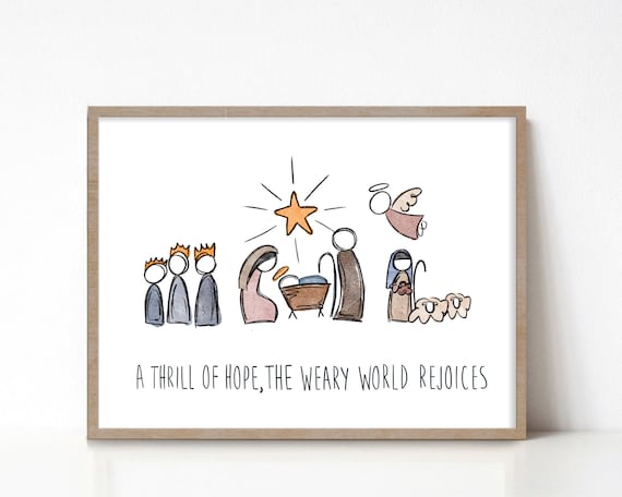 A Thrill Of Hope The Weary World Rejoices Minimalist Nativity Poster