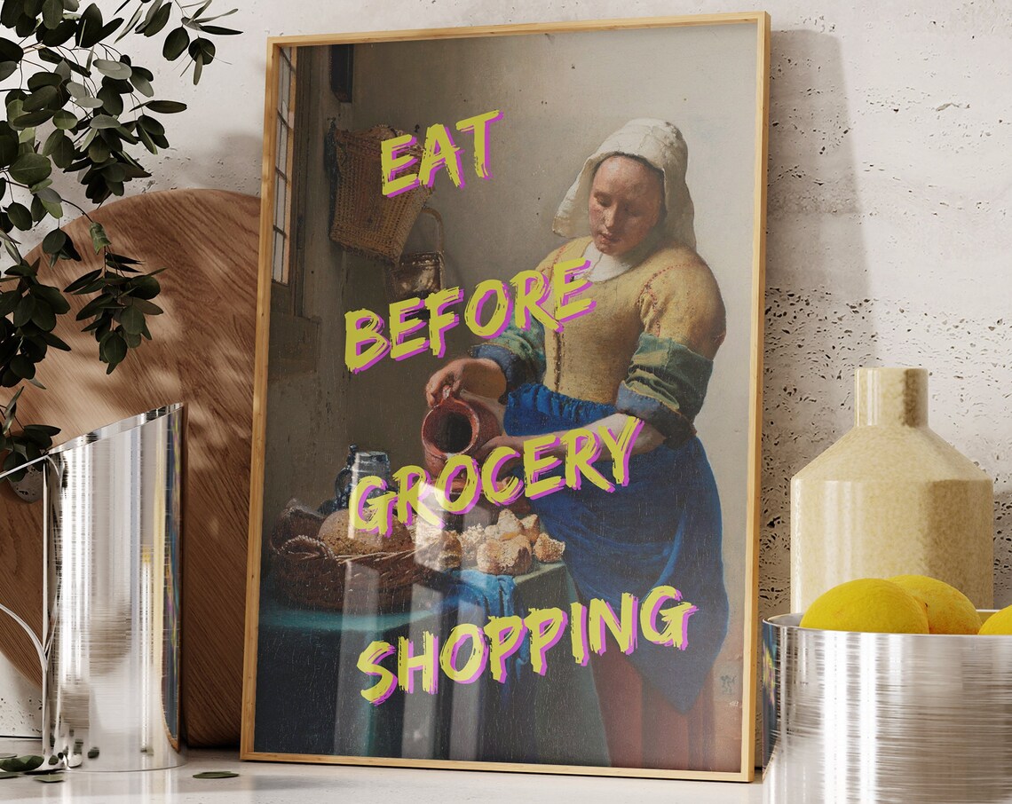 Eat Before Grocery Shopping Altered Vintage Milkmaid Art Poster