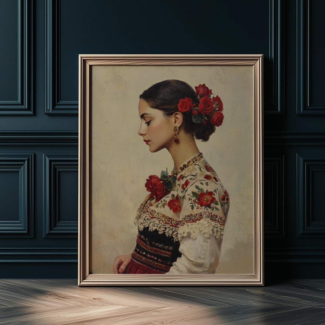 Romantic Mexican Woman Art Print, Mariachi Wall Decor