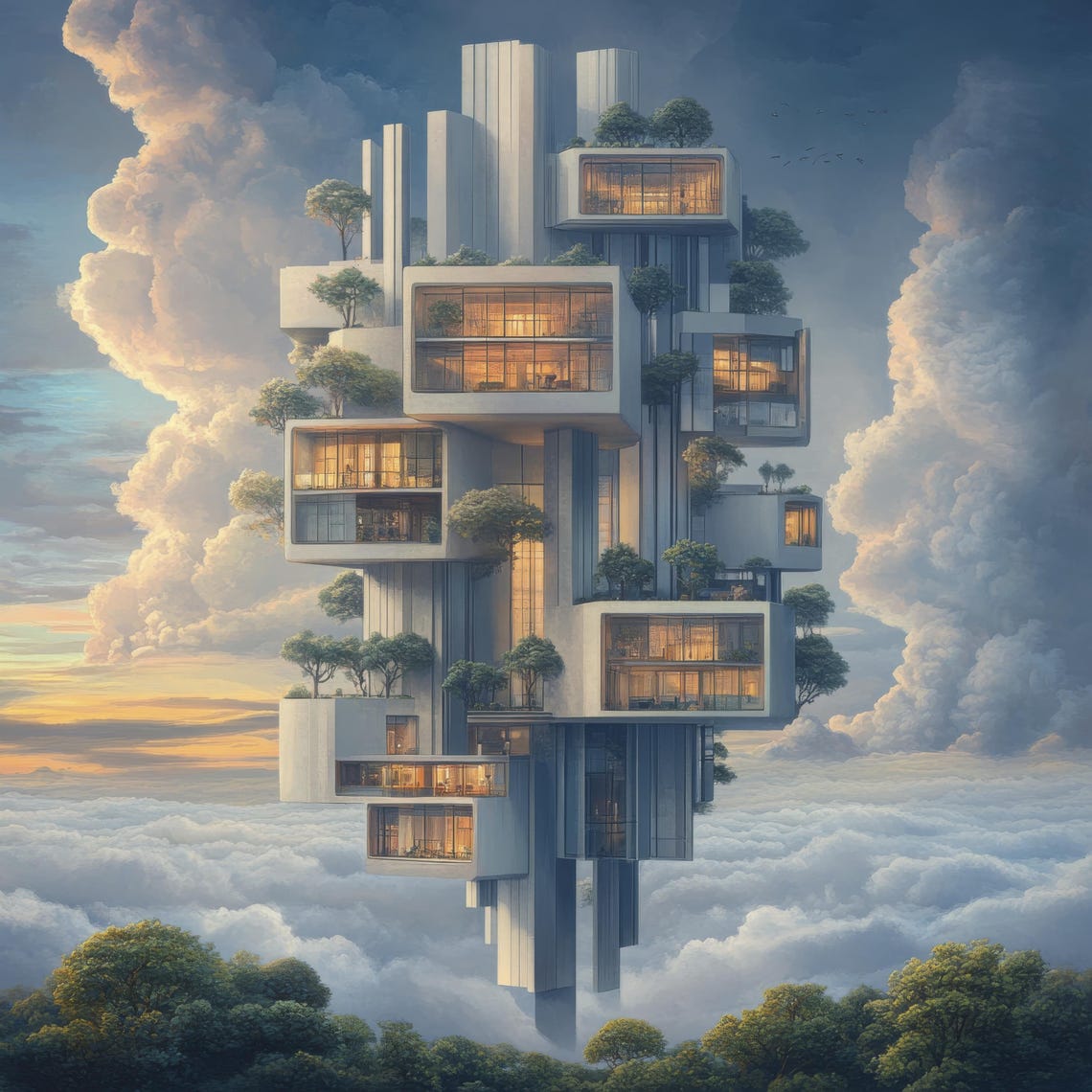Surreal Architecture Wall Art Whimsical Clouds Home Decor Modern Design Poster Unique Artistic Home Decor Gift Idea - Image 4