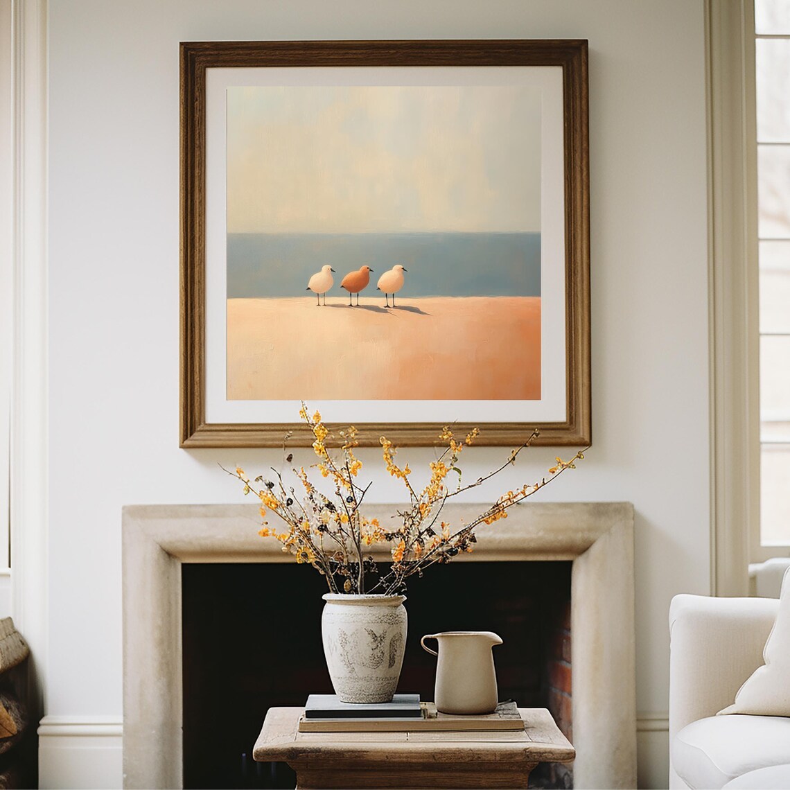 Three Beach Birds Facing Ocean Minimalist Coastal Bird Wall Art Print - Image 2