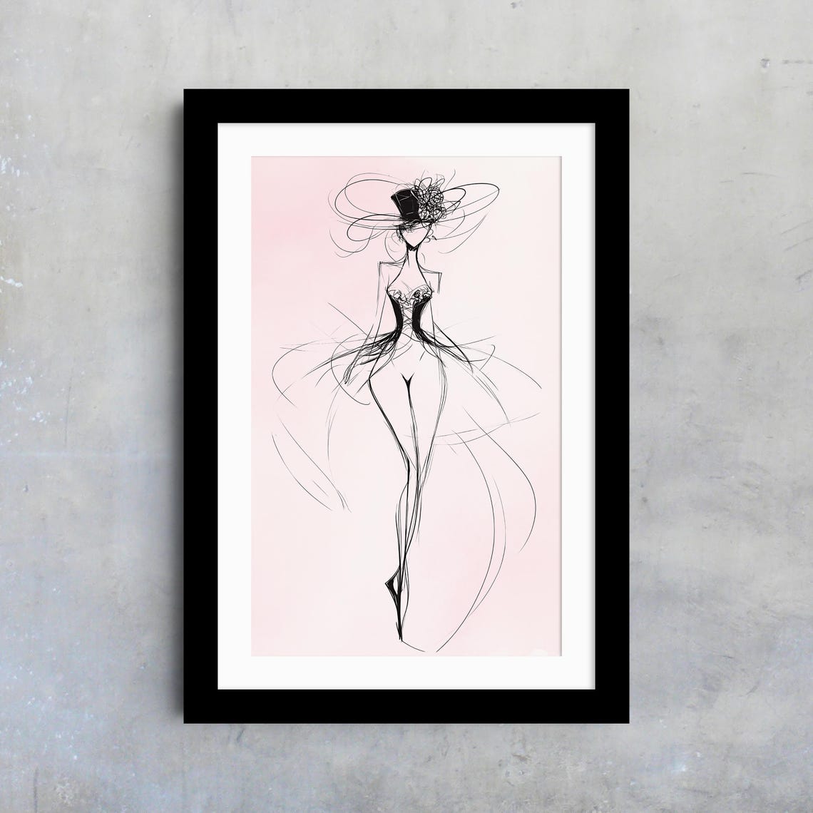 Minimalist Line Art Dancer Sketch Flowing Dress Modern Wall Art - Image 4
