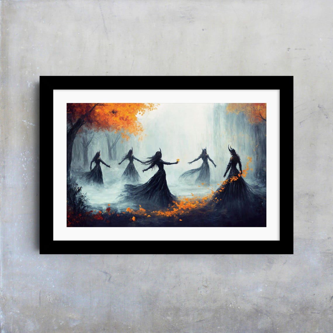Witches Dancing Circle Autumn Forest Dark Fantasy Art Poster - Image 4