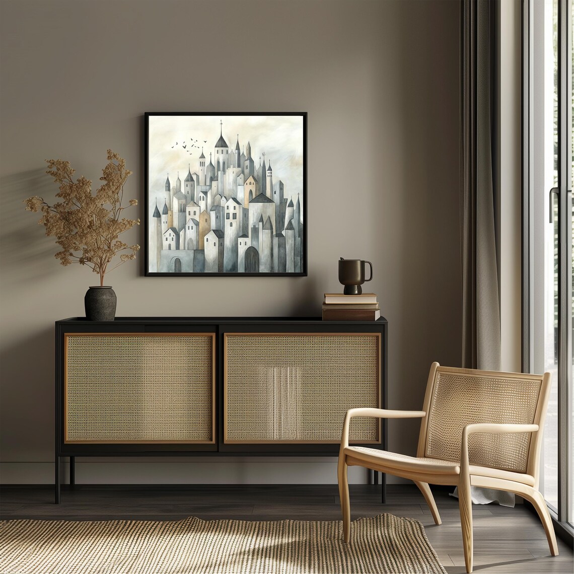 Whimsical Medieval Cityscape Towers Spires Fantasy City Art Poster - Image 2