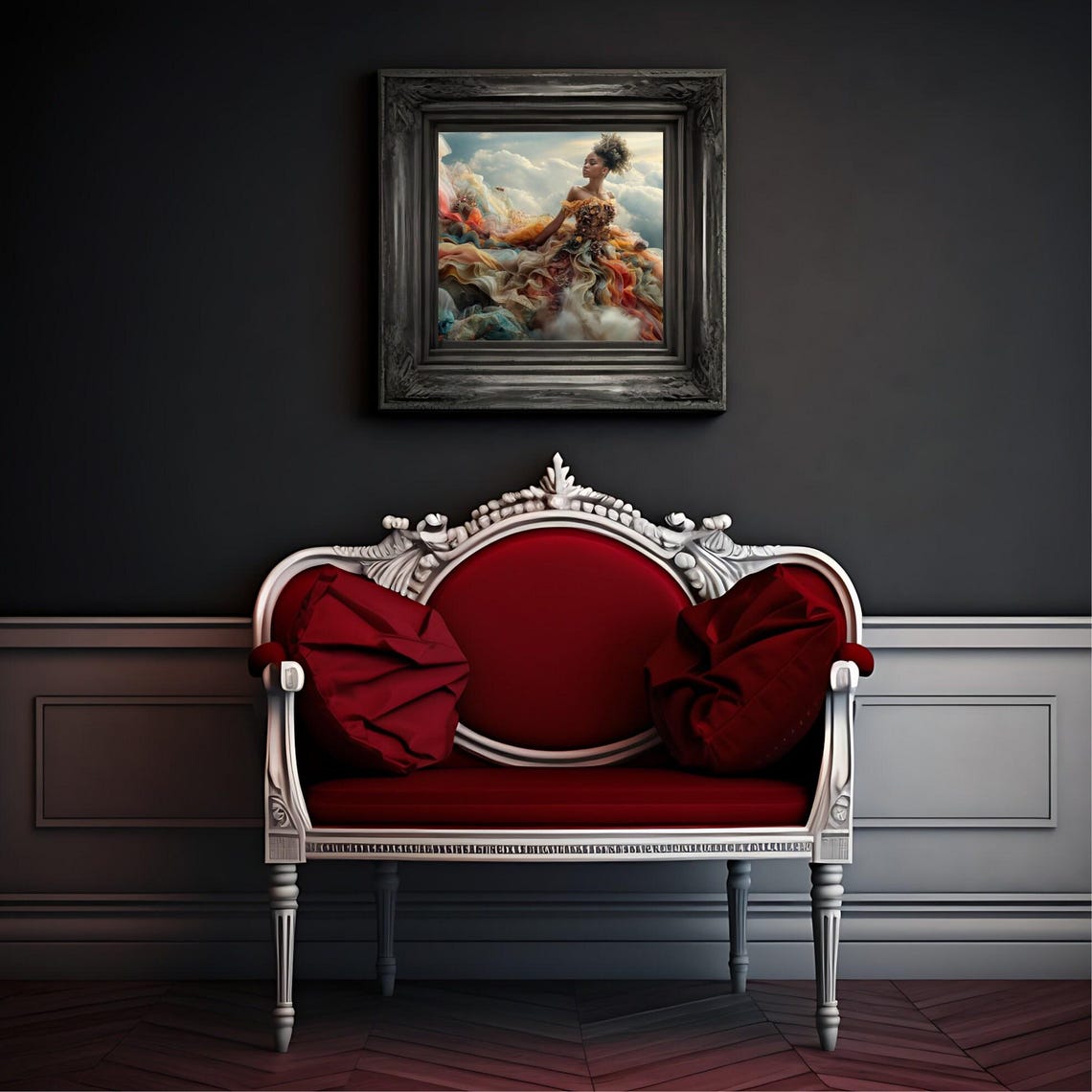 Ethereal Woman In Dream Dress Surreal Fashion Art Print Fantasy Wall Decor Woman In Clouds Gift For Fashion Lover Gift For Her - Image 2