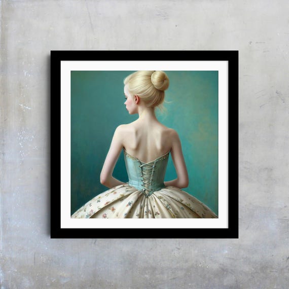 Elegant Fashion Woman In Blue Ball Gown Classical Portrait Wall Art Vintage Style Home Decor Designer Fine Art Print Gift For Her