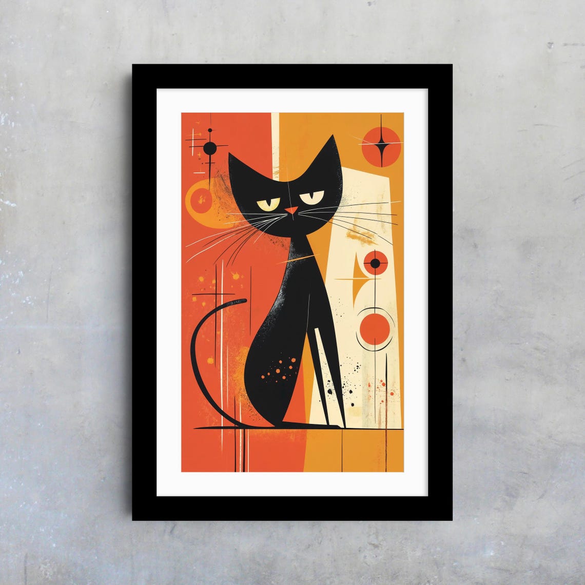 Midcentury Atomic Black Cat Orange Retro 1960s Style Modern Cat Poster - Image 4