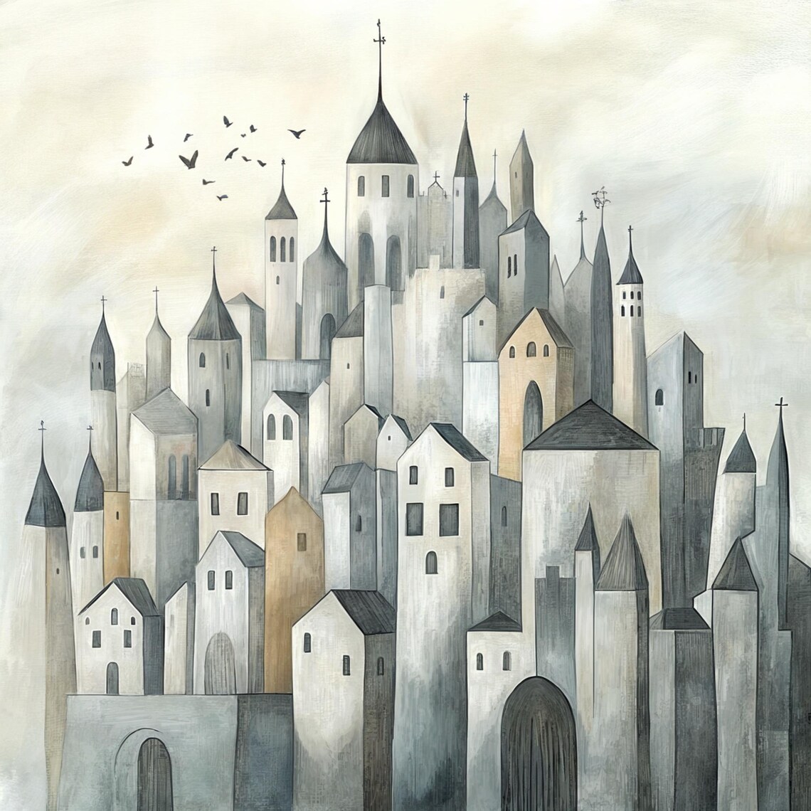 Whimsical Medieval Cityscape Towers Spires Fantasy City Art Poster - Image 3
