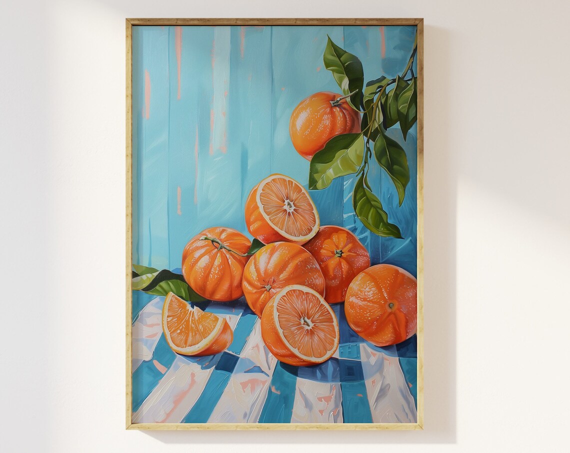 Orange Citrus Fruit Kitchen Art Print, Vintage Retro