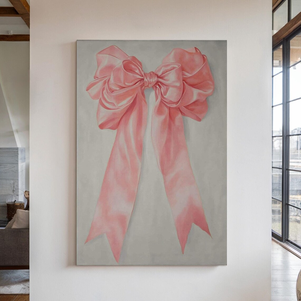 Pink Satin Ribbon Bow Large Feminine Minimalist Still Life Art Poster