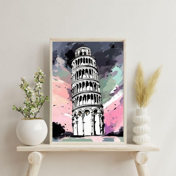 Tower Of Pisa Wall Art Abstract Wall Art Art Colourful Art Maximalist Minimalistic