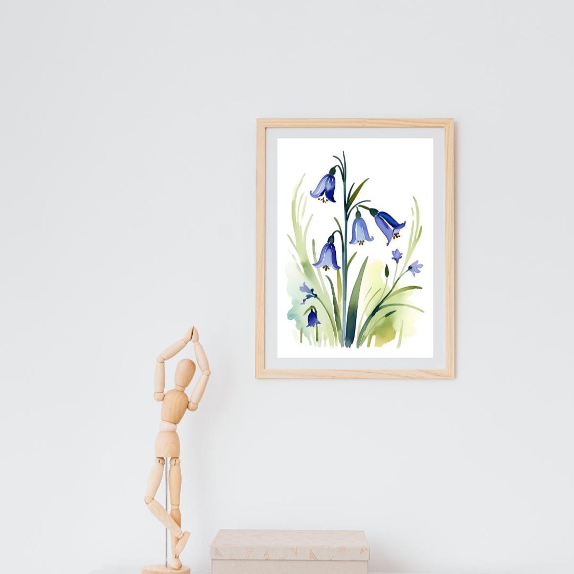 Blue Bluebell Flowers Watercolor Botanical Minimalist Wall Art - Image 3