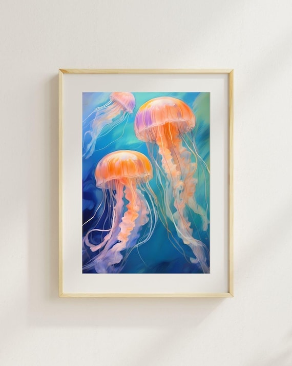 Jellyfish Watercolor Art Print Jellyfish Painting Jellyfish Painting Wall Art Decor Art Sea Life Art Art Colourful Art