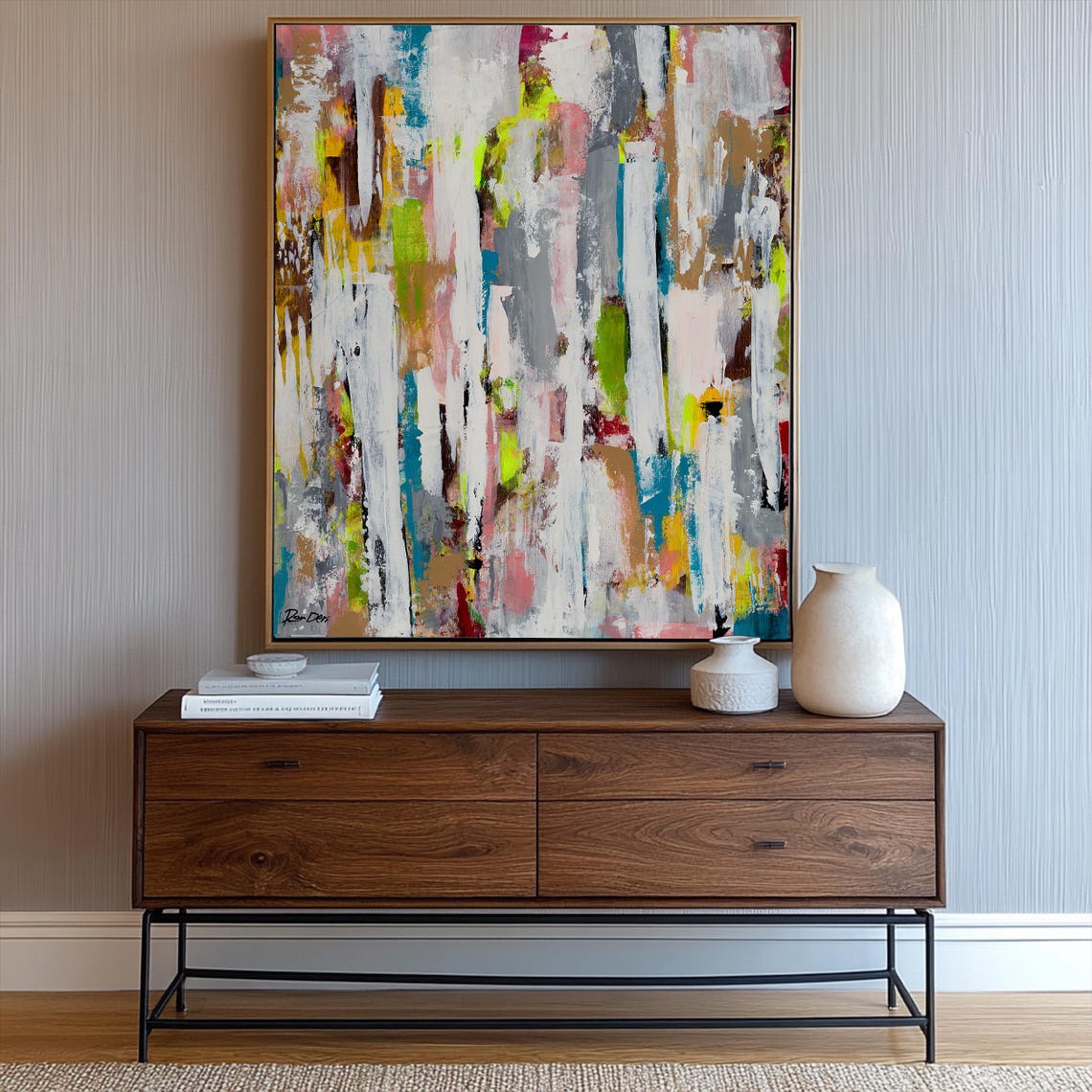 Bold Chaos Abstract Art Print On Colorful Brush Strokes Modern Statement Wall Decor Large Living Room Wall Art Decor Vertical - Image 5