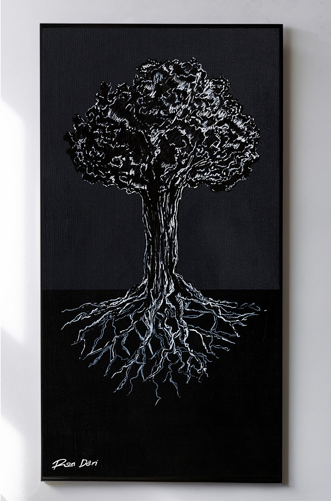 White Tree Of Life With Roots On Black Painting By Ron Deri Poster - Image 4