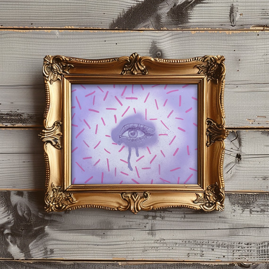 Mystical Lavender Dripping Eye with Pink Dashes Framed Art Poster