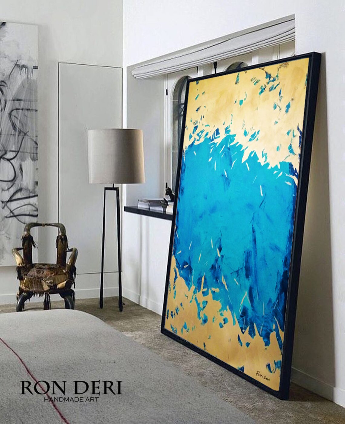 Energy Blue Minimalist Gold Painting, Abstract Art - Image 6