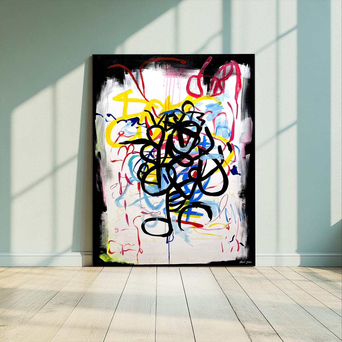 Black Border Graffiti Scribble Vertical Abstract Artwork Poster - Image 4