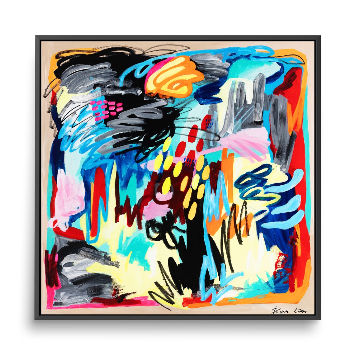 Vibrant Pink Yellow Blue Black Explosive Abstract Art Poster - Image 6