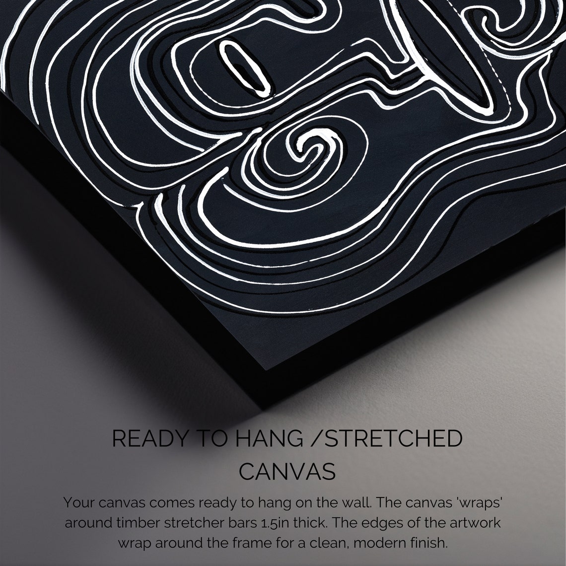 White Line Art Face on Black Minimalist Modern Abstract Wall Poster - Image 2