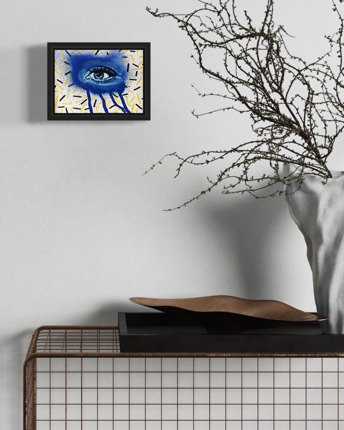Surreal Dripping Blue Eye with Confetti Dashes Framed Art Poster - Image 4