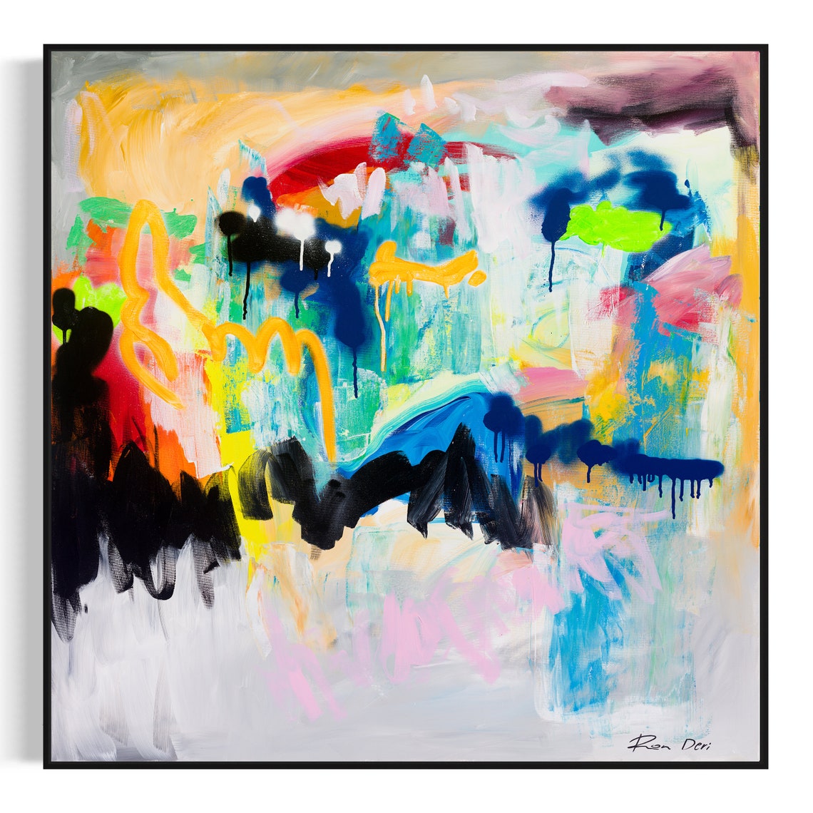 Color Explosion Brushwork Square Modern Abstract Artwork Poster - Image 4