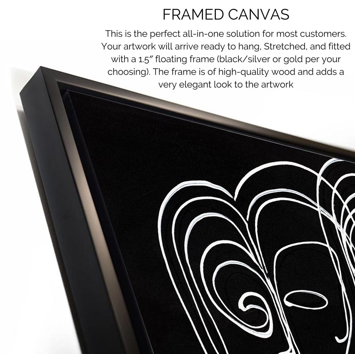 White Line Faces Black Wide Modern Abstract Gallery Style Poster - Image 2