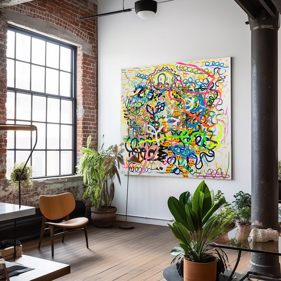 Neon Squiggles And Smiley Faces Pop Art Painting By Ron Deri Poster - Image 3
