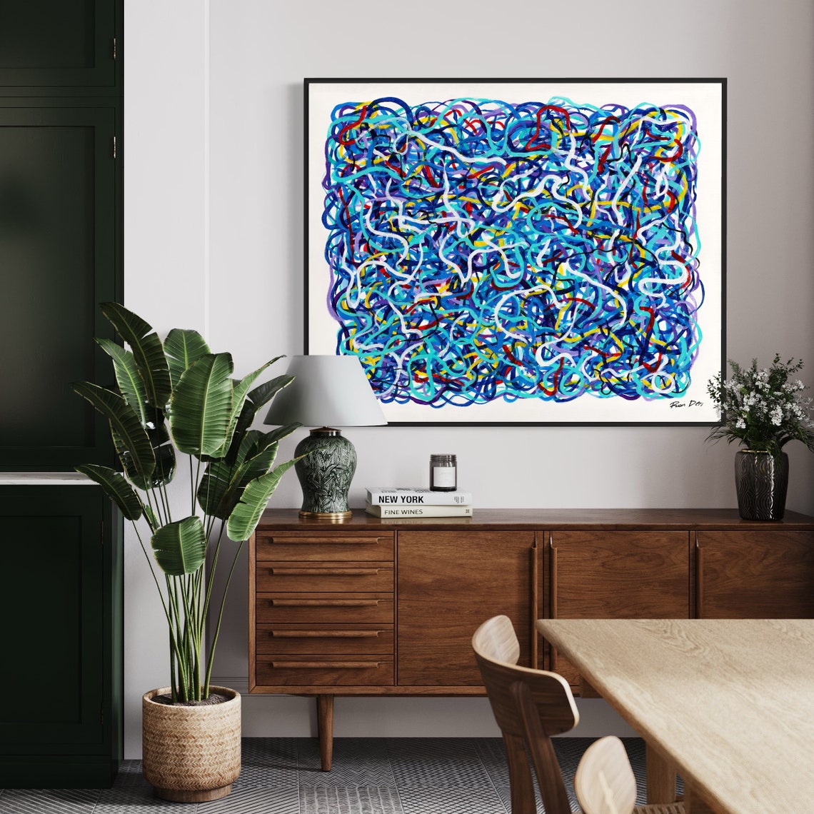 Dense Blue And Multicolor Squiggle Painting By Ron Deri Poster - Image 2