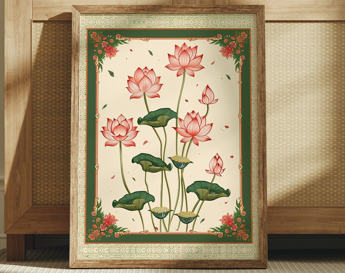 Pink Lotus Vintage Botanical Indian Art Print