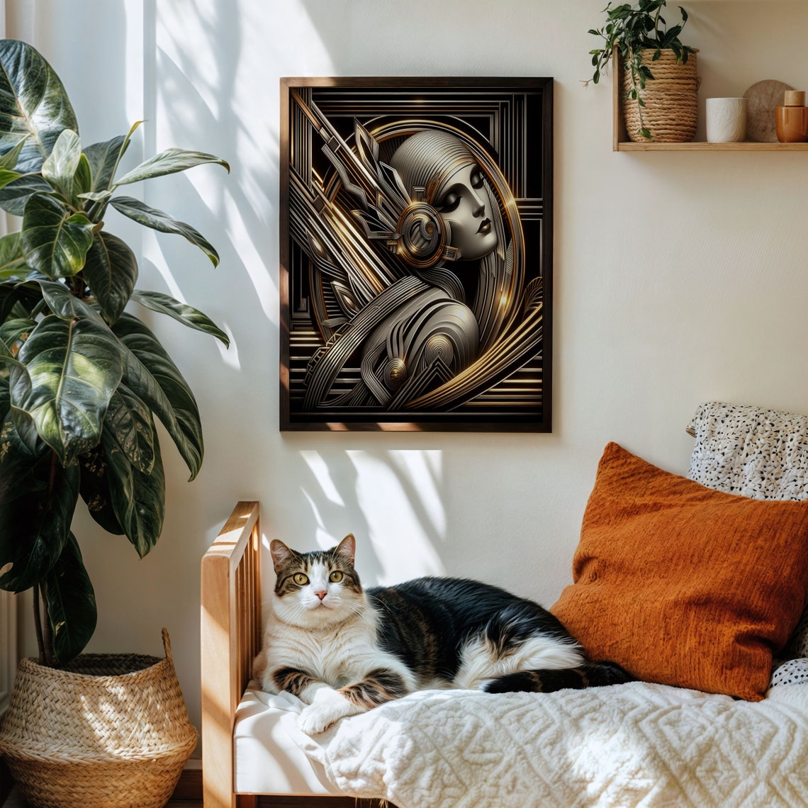 Art Deco Futuristic Fashion Art Deco Artwork In Black And Gold Home Art Decor Of A Woman In The Art Deco Style - Image 2