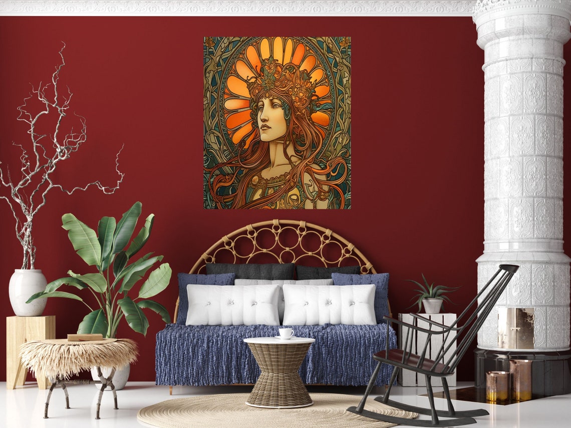 Art Nouveau Redhead Woman With Sunburst Halo Vintage Art Poster - Image 3