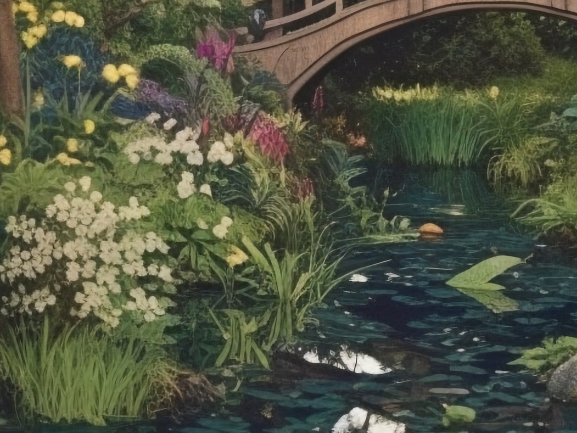 Japanese Garden Art Wall Art Japanese Garden Japanese Decor Japanese Wall Art Of Japanese Garden With Arched Bridge - Image 4