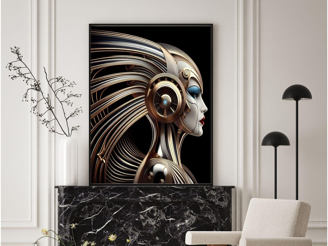 Futuristic Golden Woman With Metallic Headdress Art Deco Print - Image 2