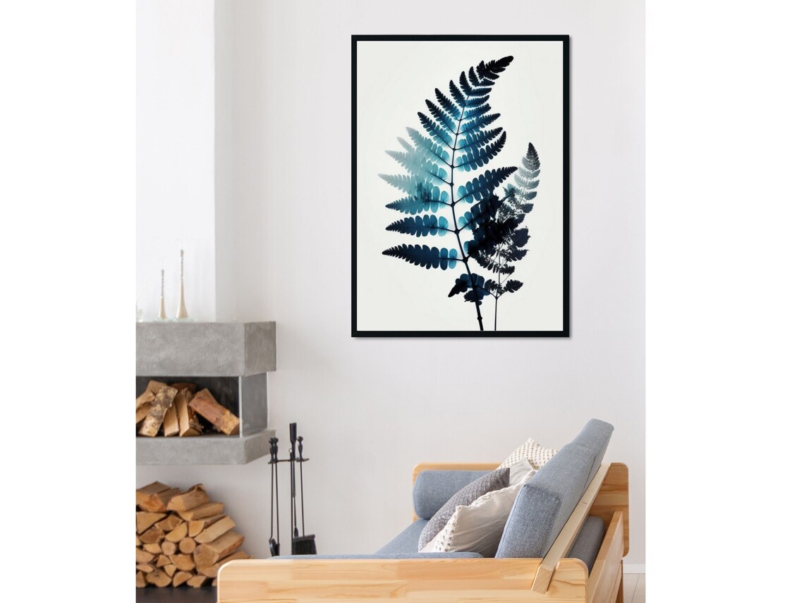 Calm Minimalist Blue Fern Xray Botanical Silhouette Art Poster - Image 6
