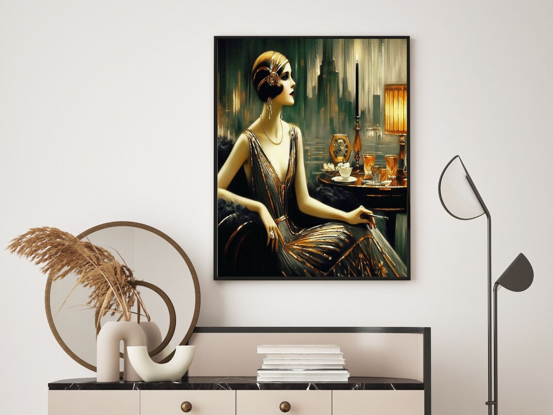 Elegant Art Deco Flapper Cocktails City Night Vintage Woman Poster - Image 4