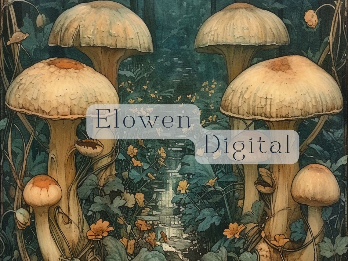 Art Nouveau Forest Mushrooms Toadstools Woodland Fantasy Art Poster - Image 4