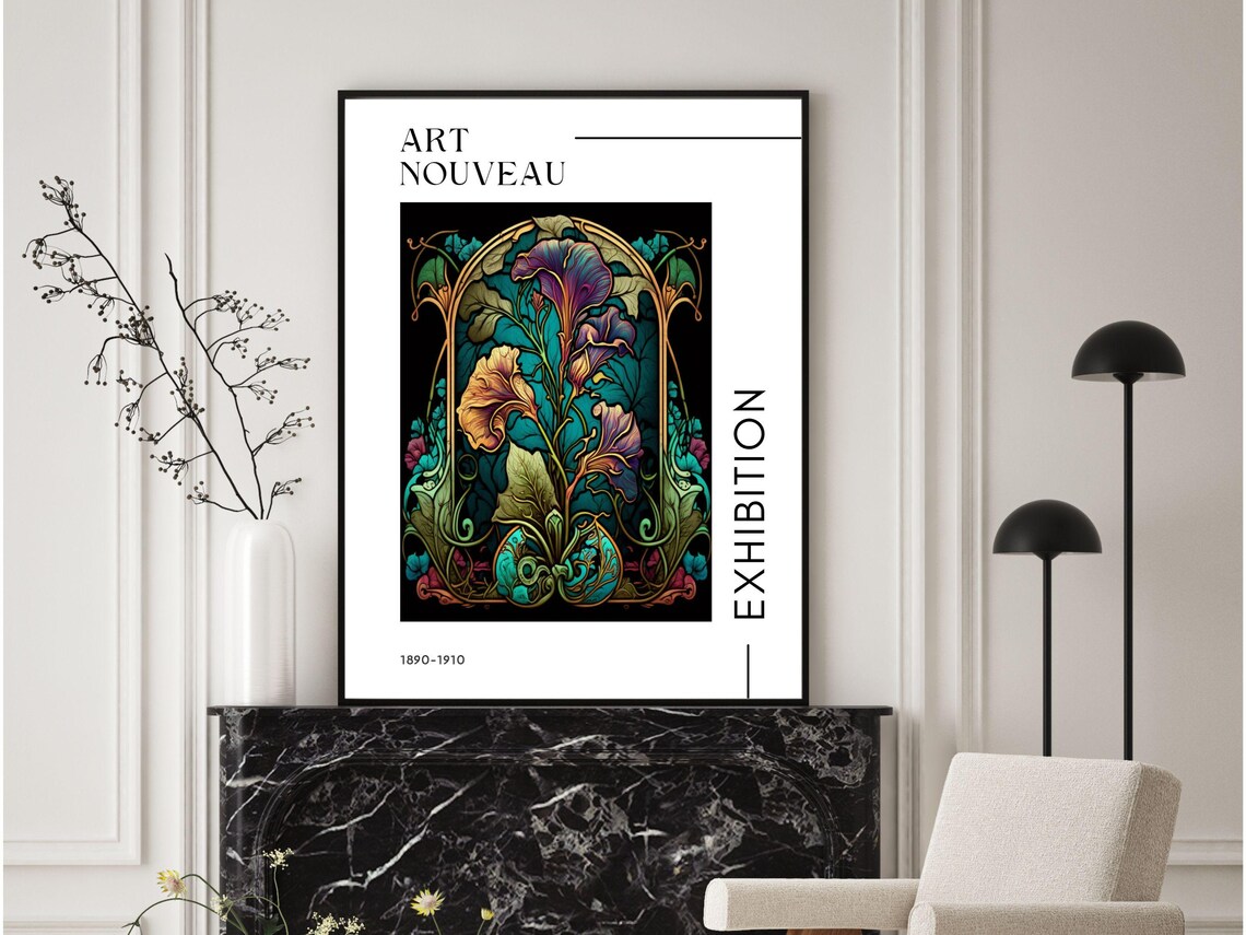 Art Nouveau Exhibition 1890-1910 Purple Trumpet Flower Gallery Print - Image 3