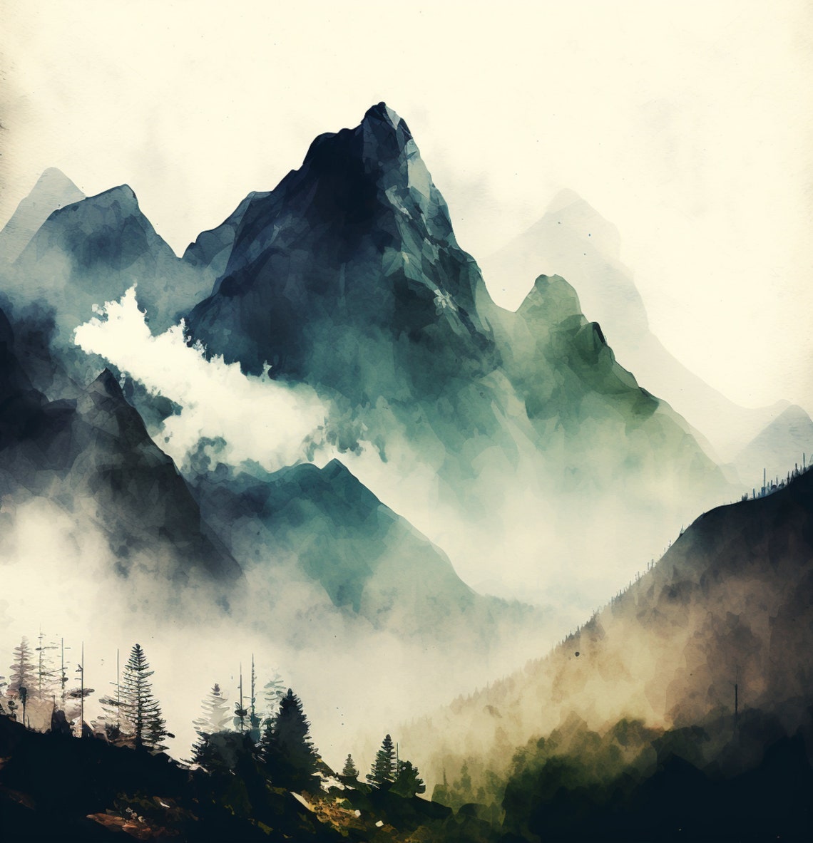 Smoky Moutain Wall Art Abstract Mountains Mountain Mountain Wall Art Mountain Landscape Mountain Watercolor - Image 2