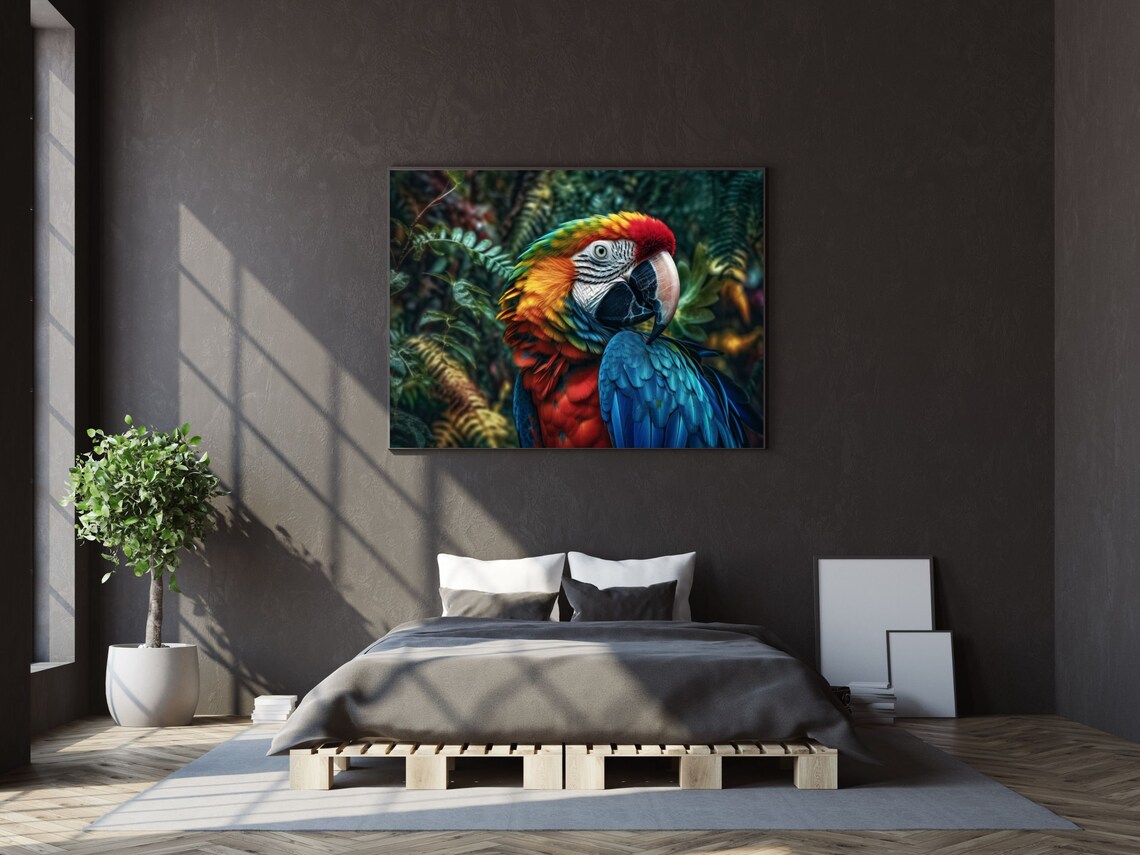 Photorealistic Scarlet Macaw Portrait In Lush Jungle Foliage Poster - Image 3